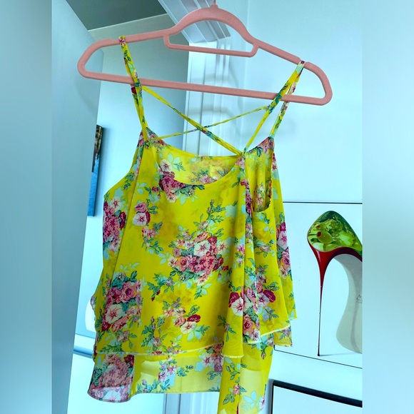 Yellow Floral Two-tiered Cropped Tank - Picture 3 of 3